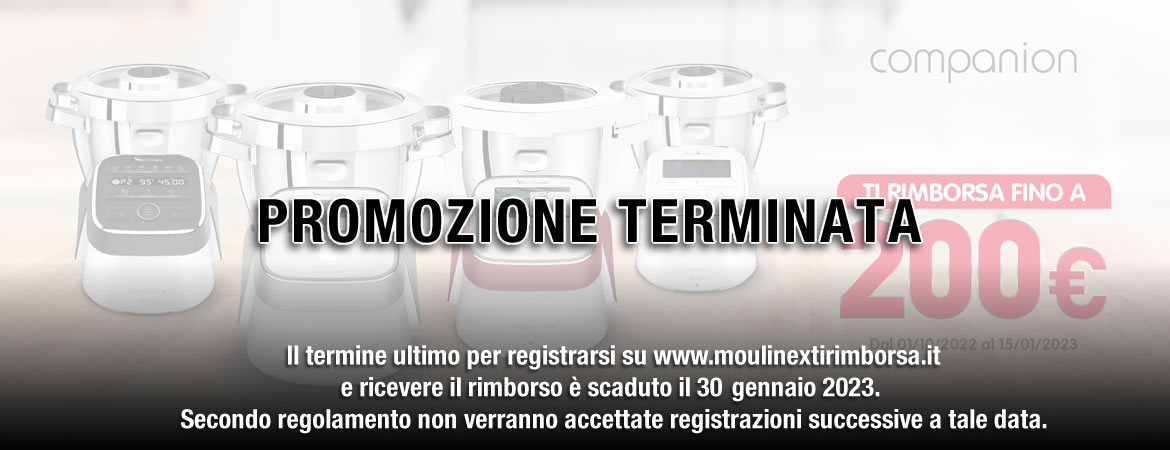 Il termine ultimo per registrarsi su www.moulinextirimborsa.it e ricevere il rimborso è scaduto il 30/01/2023. 
			Secondo regolamento non verranno accettate registrazioni successive a tale data.