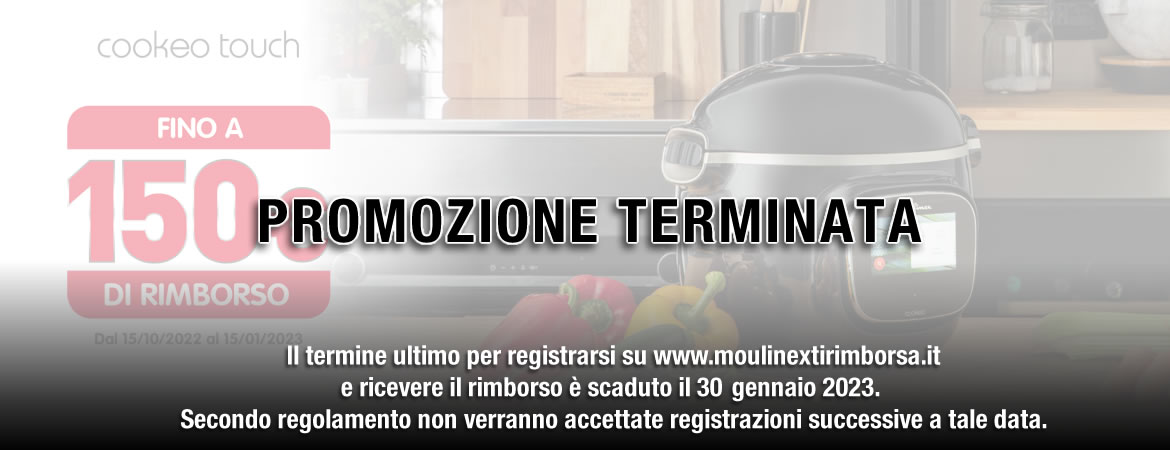 Il termine ultimo per registrarsi su www.moulinextirimborsa.it e ricevere il rimborso è scaduto il 30/01/2023. 
			Secondo regolamento non verranno accettate registrazioni successive a tale data.